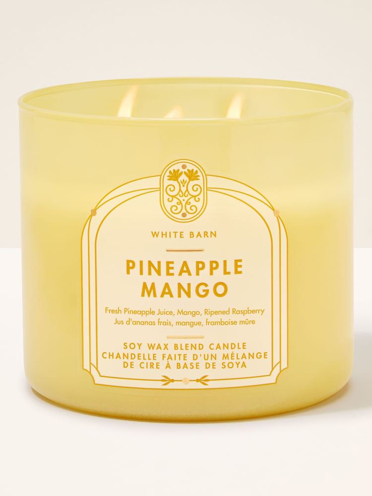 BATH AND BODY WORKS WHITE BARN  3-Wick Candle - Pineapple Mango باث اند بادي شمعة معطرة